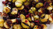 Balsamic Roasted Brussels Sprouts with Cranberries & Pecans