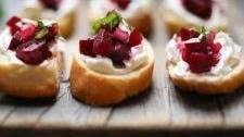 Beet Bruschetta with Goat Cheese and Basil
