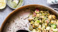 Brussels Sprouts and Bacon Pesto Pasta
