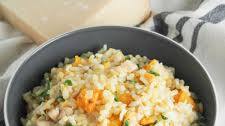 Butternut squash risotto with chicken and arugula