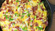 Cheesy Bacon, Sausage, and Egg Hash Brown Skillet