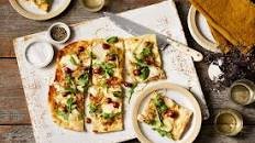 Cheesy Fall Flatbread With Smashed Grapes, Rosemary & Onions