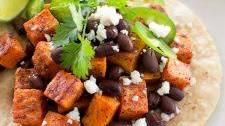 Chile Spiced Sweet Potato and Black Bean Tostadas