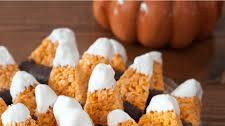 Chocolate Dipped Candy Corn Rice Crispy Treats