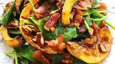Crispy Butternut Squash Spinach Salad with Bacon-Shallot Vinaigrette