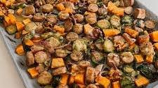 Fall Veggie Sheet Pan Dinner with Maple Mustard Sauce