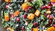 Kale, Butternut Squash & Pomegranate Salad with Lemon Tahini Dressing
