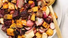 Maple Roasted Root Vegetables with Pecans and Thyme