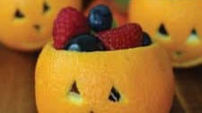 Orange Jack-O-Lantern Fruit Cups - Healthy Treat Bowls