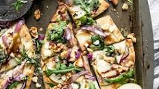 Pear and Walnut Flatbread with Gorgonzola, Arugula and Balsamic Glaze