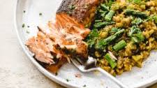 Pumpkin Risotto with Cajun-Seared Salmon