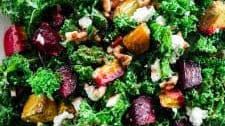 Roasted Beet Kale Salad with Goat Cheese and Walnuts