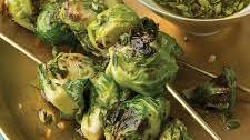 Roasted Brussels Sprouts Skewers with Lemon-Thyme Dipping Sauce