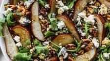 Roasted Pear Salad With Arugula, Walnuts & Gorgonzola