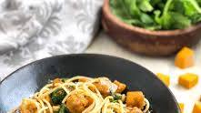 Roasted Pumpkin Spinach and Walnut Spaghetti Recipe