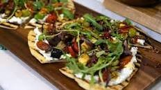 Roasted Vegetable and Herbed Goat Cheese Flatbread with Hot Honey Drizzle