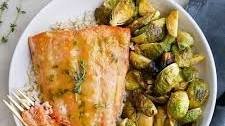 Sheet Pan Maple Mustard Salmon and Brussels