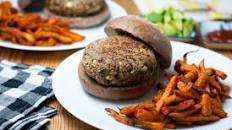 Southwestern Black Bean Burgers with Chipotle Sweet Potato Fries