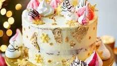 White chocolate, orange & cranberry Christmas cake