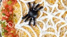 7 Layer Halloween Taco Dip (with Edible Spider and Spiderweb!)