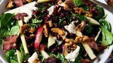 A winter salad - spinach, apple, gorgonzola and candied walnuts