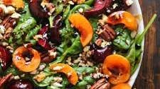 Apricot Salad with Spinach, Cherries, Pecans, and Feta Cheese