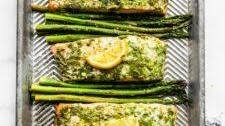 Baked Salmon and Asparagus with Herb Sauce
