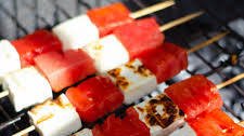 BBQ Grilled Watermelon and Cheese Skewers