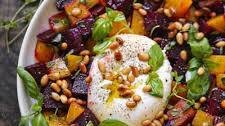 Beet and Burrata Salad with Pine Nuts and Honey-Balsamic Dressing