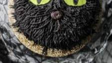 Black Cocoa Cake with a Spooky Cat Design