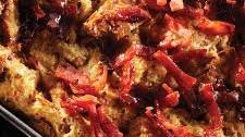 Breakfast Bread Pudding with Turkey Bacon Crumble