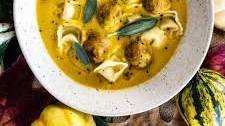 Butternut Squash Soup with Turkey Meatballs and Tortellini