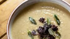 Celeriac and chestnut soup with black pudding and sage
