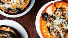 Cheesy Stuffed Pumpkin and Kabocha Squash with Mushrooms, Caramelized Onion, & Kale