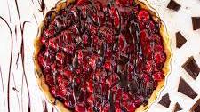 Cherry tart with chocolate ganache & cookie-based crust