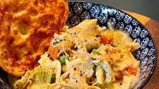 Chicken Noodle Soup over Mashed Potatoes