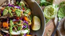 Chili-Lime Roasted Butternut Squash Tacos with Pepita Chimichurri Sauce