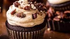 Chocolate Bourbon Pecan Pie Cupcakes with Butter Pecan Frosting.