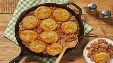 Country Beef & Mushroom Pot Pie topped with Biscuits