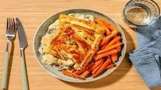 Creamy Truffle Chicken, Mushroom and Spinach Puff Pie with Cheddar and Roasted Carrots