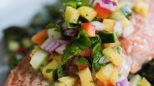 Cucumber Mango Salsa over Pan-Seared Salmon