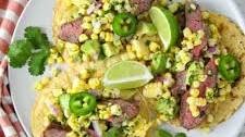 Flank Steak Tacos with Avocado Corn Salsa
