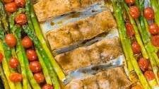 Gluten Free, One Pan Balsamic Glazed Salmon with Asparagus and Tomatoes