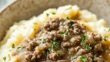 Ground Beef and Gravy Over Mashed Potatoes
