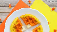 Halloween Breakfast Waffles (That Look Like Candy Corn!)