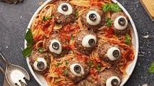 Halloween Pasta with Meatball Eyeballs