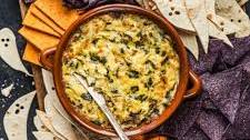 Homemade Halloween Chips with Spinach Artichoke Dip