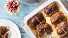 Hot cross bun bread and butter pudding