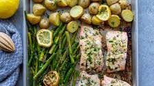 Lemon Garlic Butter Salmon with Asparagus and Baby Potatoes