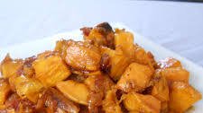 Maple Glazed Sweet Potatoes with Bacon and Caramelized Onions